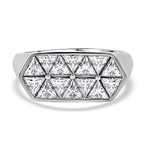 Moissanite 3.10 ctw Art Deco Ring in Rhodium Over Sterling Silver (Size 6.0)