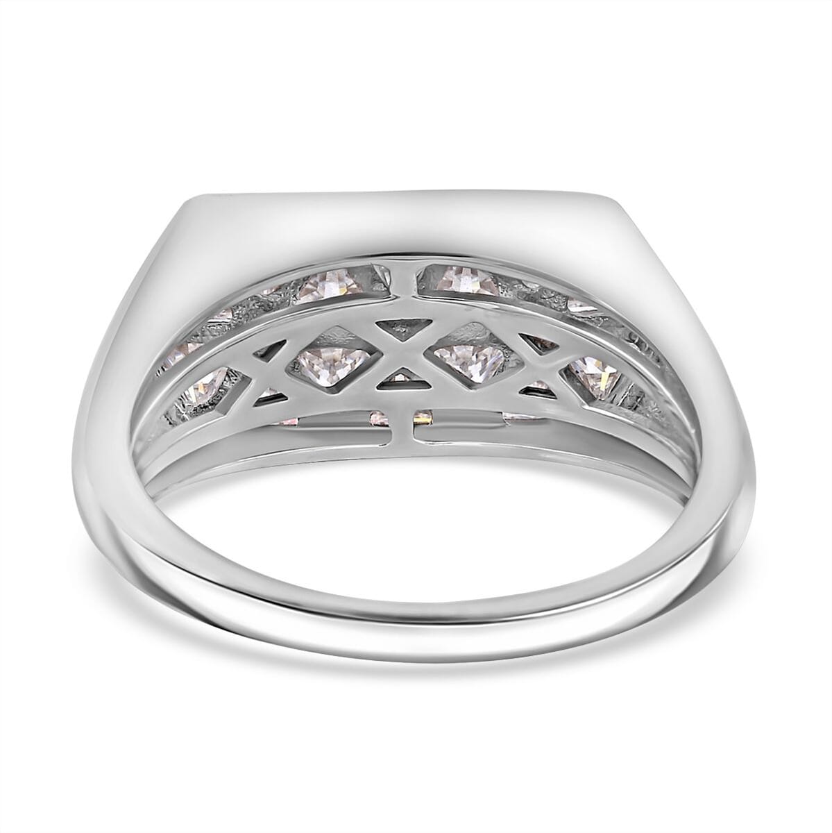 Moissanite 3.10 ctw Art Deco Ring in Rhodium Over Sterling Silver (Size 7.0) image number 5