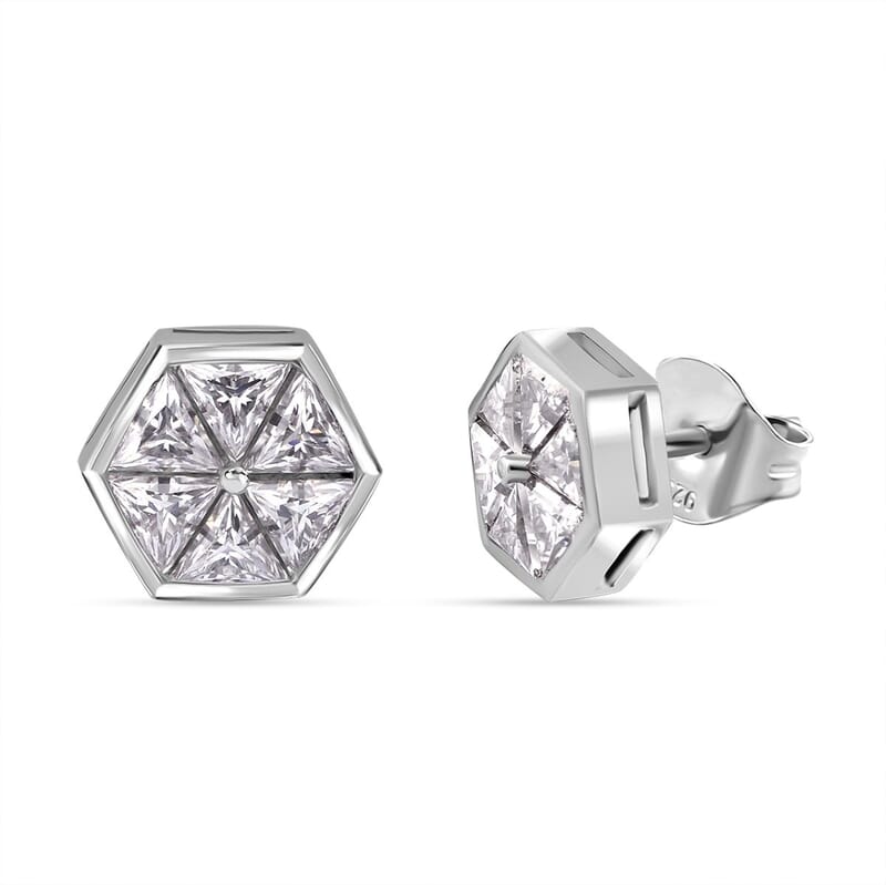Moissanite 2.65 ctw Art Deco Stud Earrings in Rhodium Over Sterling Silver