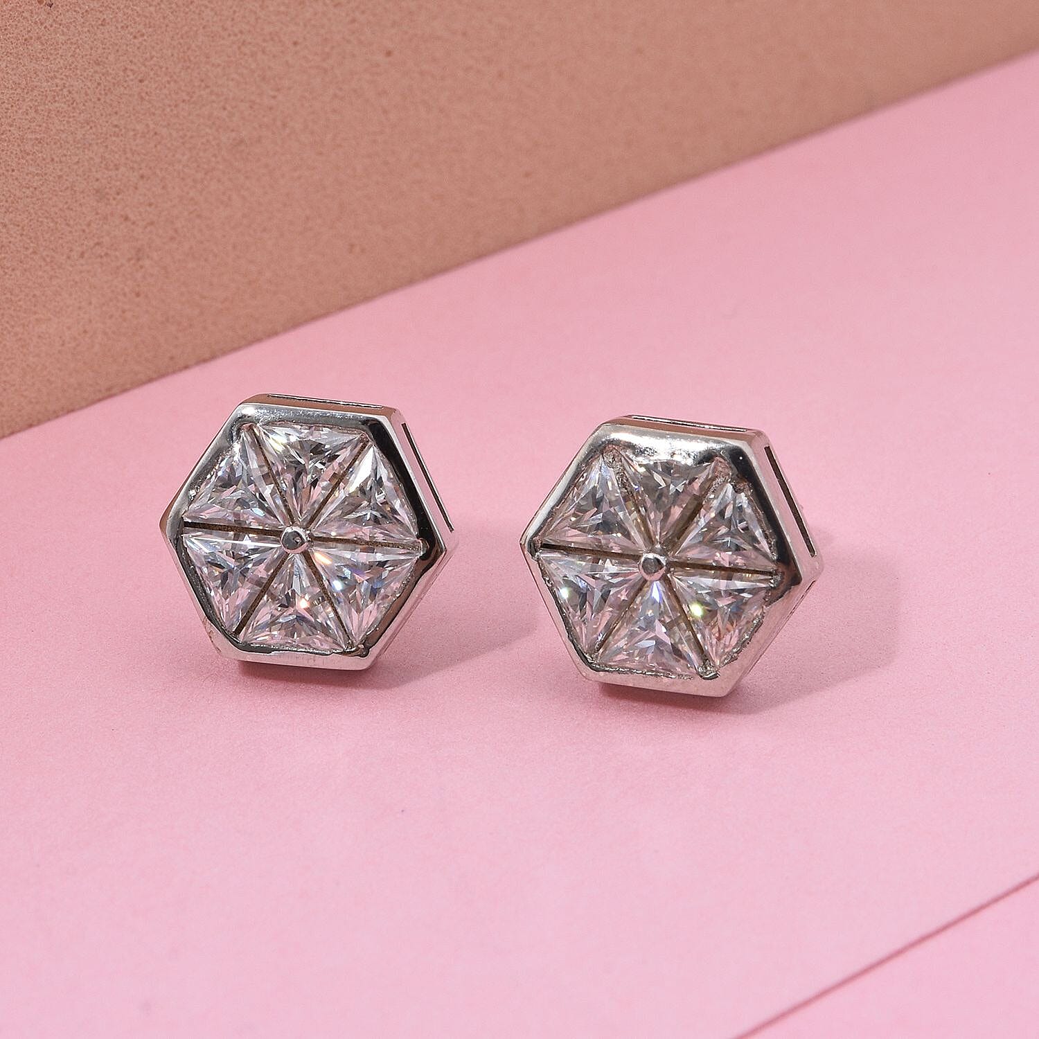 Moissanite 2.65 ctw Art Deco Stud Earrings in Rhodium Over Sterling Silver