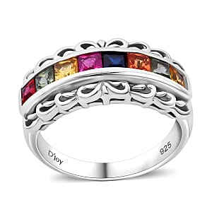 Multi Sapphire 1.25 ctw Regal Arc Ring in Rhodium Over Sterling Silver (Size 10.0)