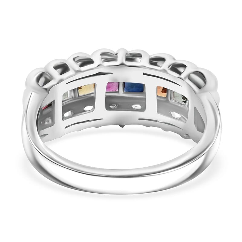 Multi Sapphire 1.25 ctw Regal Arc Ring in Rhodium Over Sterling Silver (Size 10.0)