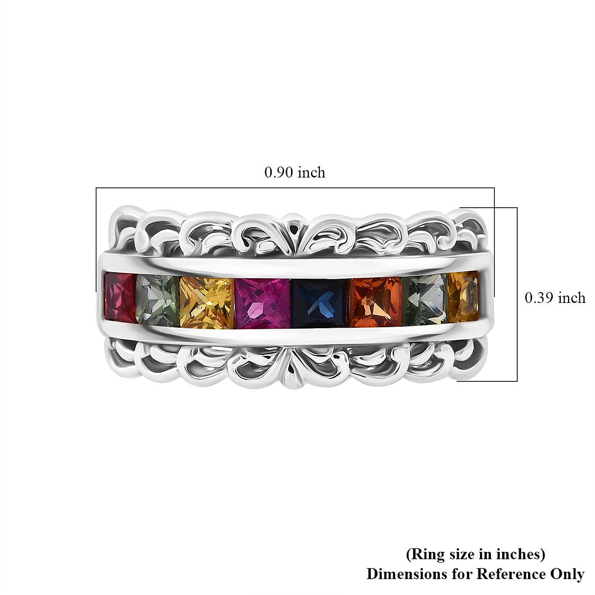 Multi Sapphire 1.25 ctw Regal Arc Ring in Rhodium Over Sterling Silver (Size 10.0)