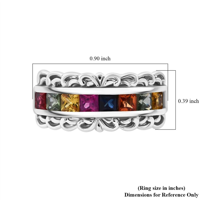 Multi Sapphire 1.25 ctw Regal Arc Ring in Rhodium Over Sterling Silver (Size 10.0)