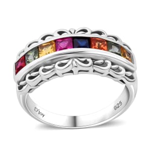 Multi Sapphire 1.25 ctw Regal Arc Ring in Rhodium Over Sterling Silver (Size 5.0)