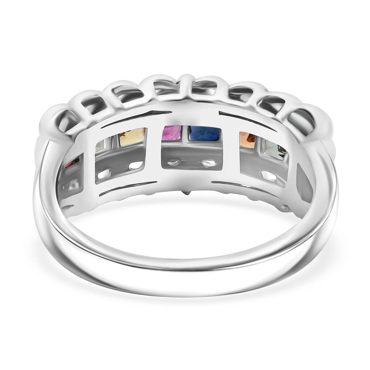 Multi Sapphire 1.25 ctw Regal Arc Ring in Rhodium Over Sterling Silver (Size 9.0) image number 4
