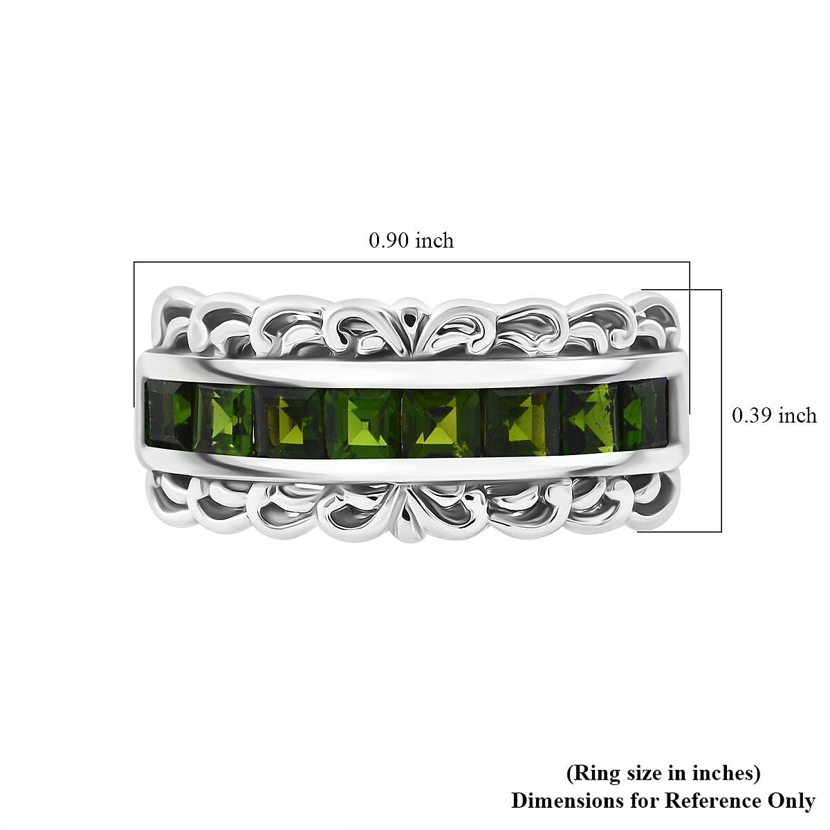Chrome Diopside 1.25 ctw Regal Arc Ring in Rhodium Over Sterling Silver (Size 10.0)