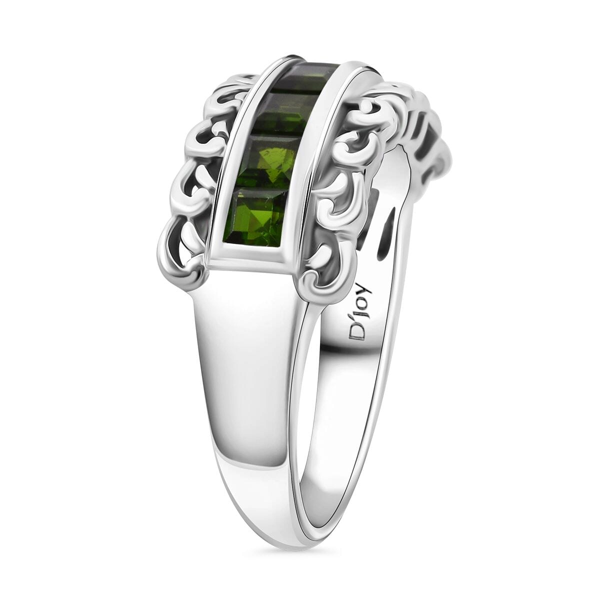 Chrome Diopside 1.25 ctw Regal Arc Ring in Rhodium Over Sterling Silver (Size 6.0) image number 3