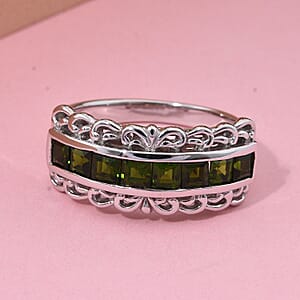 Chrome Diopside 1.25 ctw Regal Arc Ring in Rhodium Over Sterling Silver (Size 7.0)