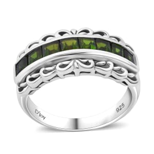 Chrome Diopside 1.25 ctw Regal Arc Ring in Rhodium Over Sterling Silver (Size 8.0)