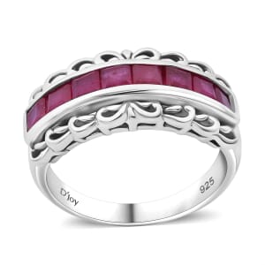 Niassa Ruby (FF) 2.00 ctw Regal Arc Ring in Rhodium Over Sterling Silver (Size 5.0)