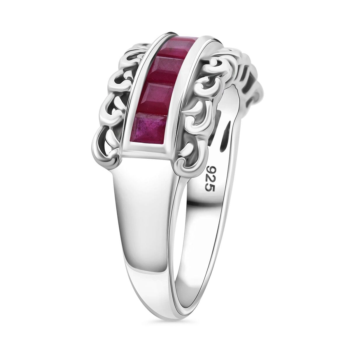 Niassa Ruby (FF) 2.00 ctw Regal Arc Ring in Rhodium Over Sterling Silver (Size 5.0) image number 3
