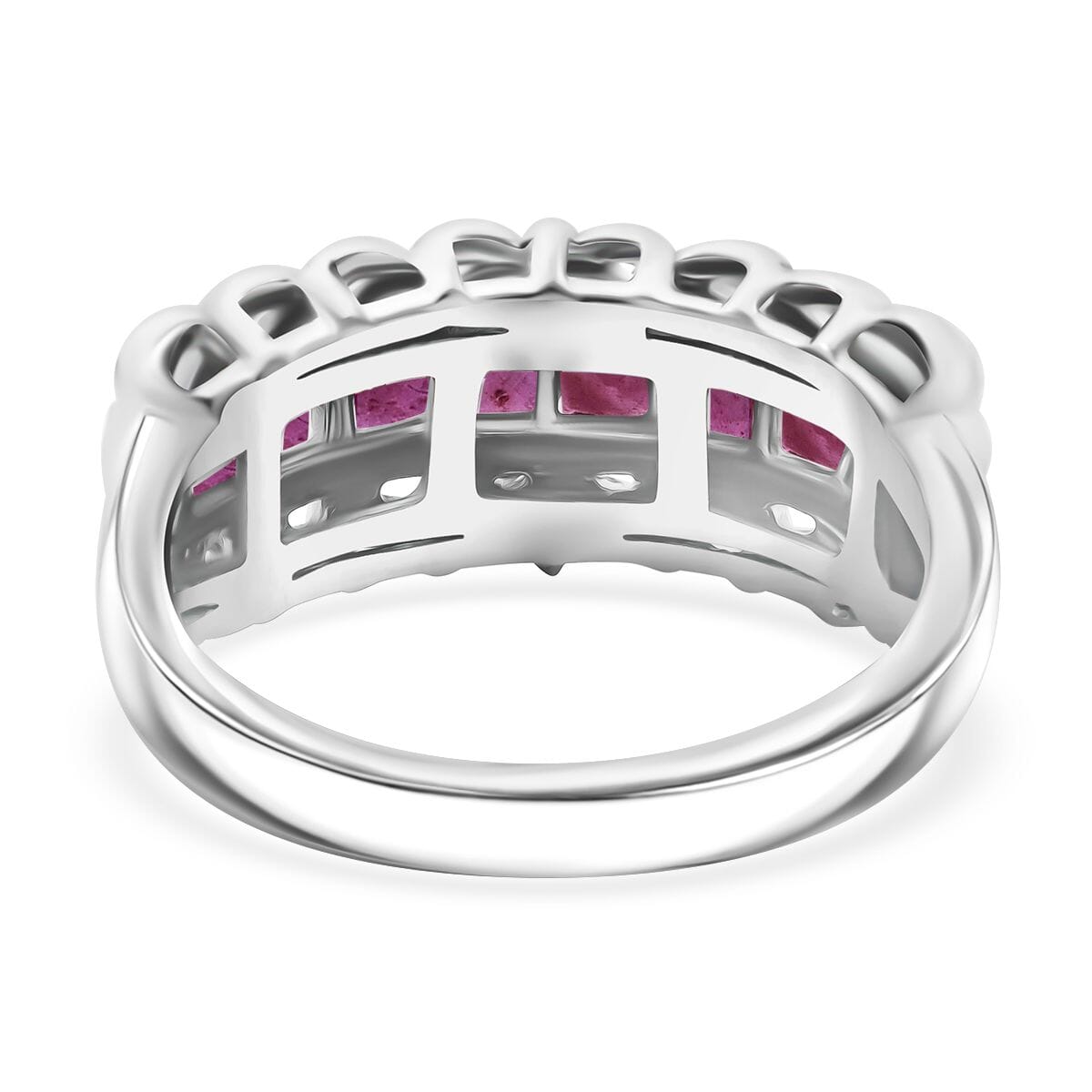 Niassa Ruby (FF) 2.00 ctw Regal Arc Ring in Rhodium Over Sterling Silver (Size 5.0) image number 4