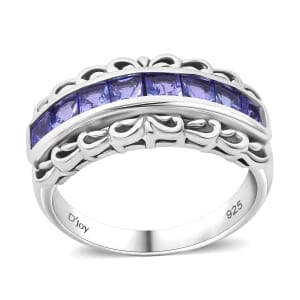 Tanzanite 1.20 ctw Regal Arc Ring in Rhodium Over Sterling Silver (Size 6.0)