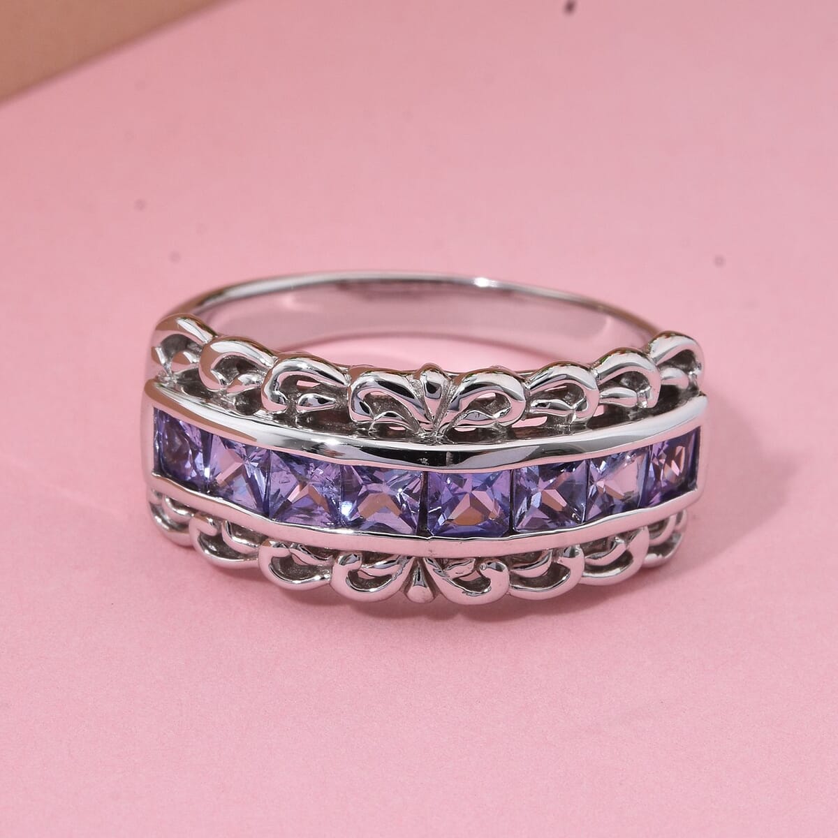 Tanzanite 1.20 ctw Regal Arc Ring in Rhodium Over Sterling Silver (Size 6.0) image number 1