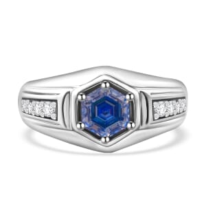 Blue and White Moissanite 1.25 ctw Mens Ring in Rhodium Over Sterling Silver (Size 10.0)