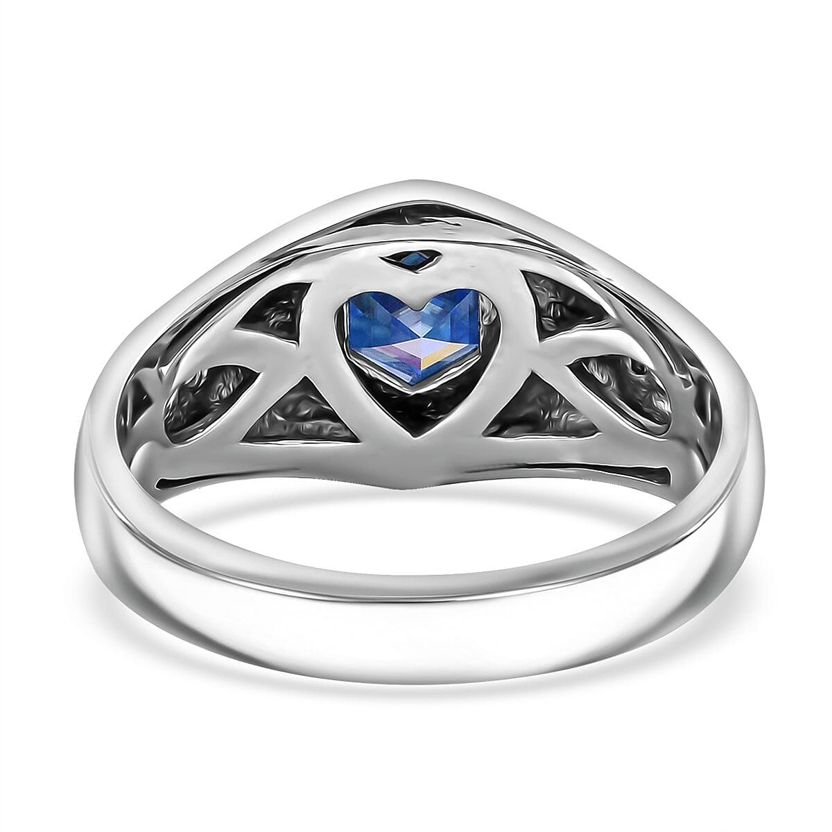Blue and White Moissanite 1.25 ctw Mens Ring in Rhodium Over Sterling Silver (Size 12.0) image number 4
