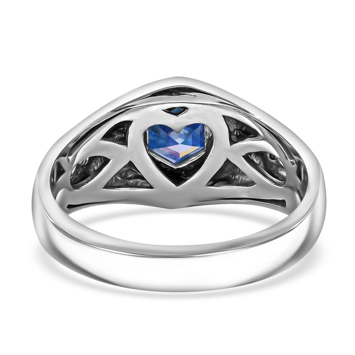 Blue and White Moissanite 1.25 ctw Mens Ring in Rhodium Over Sterling Silver (Size 13.0) image number 4