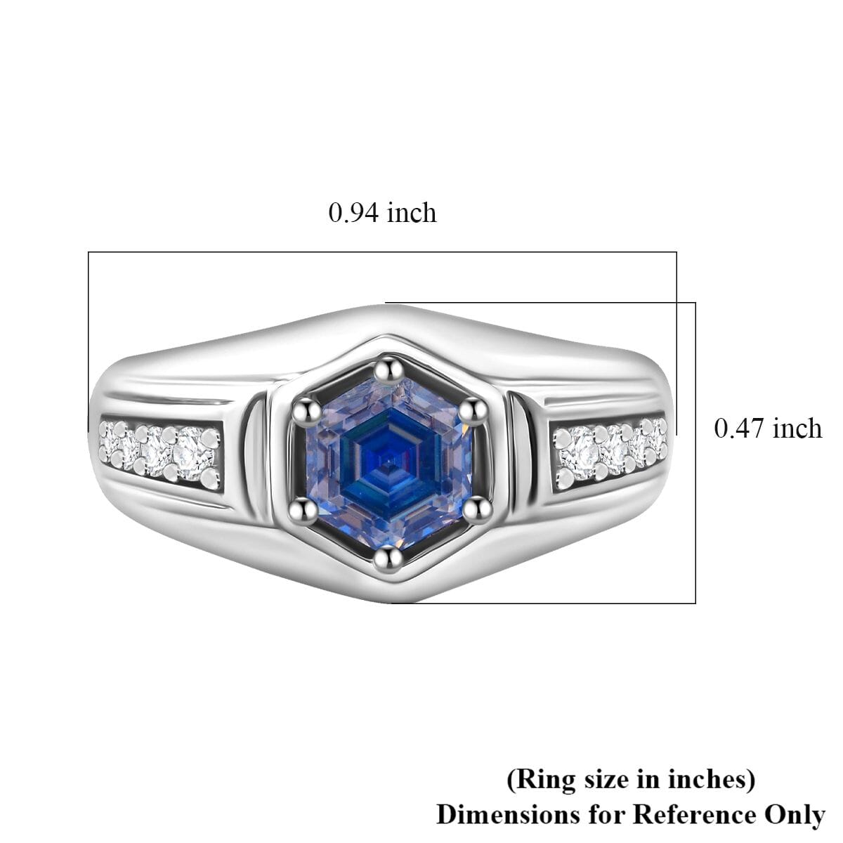 Blue and White Moissanite 1.25 ctw Mens Ring in Rhodium Over Sterling Silver (Size 13.0) image number 5