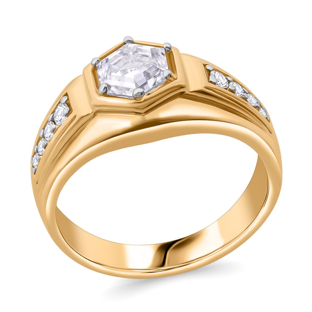 Moissanite 2.65 ctw Mens Ring in Vermeil Yellow Gold Over Sterling Silver (Size 11.0) image number 0