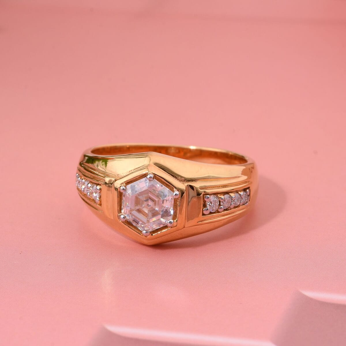 Moissanite 2.65 ctw Mens Ring in Vermeil Yellow Gold Over Sterling Silver (Size 11.0) image number 1