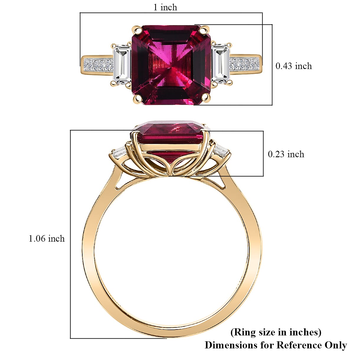 Certified & Appraised Asscher Cut AAA Luxuriant Bixbite (LG) and E-F VS Lab Grown Diamond 4.59 ctw Ring in 10K Yellow Gold (Size 10.0) image number 5