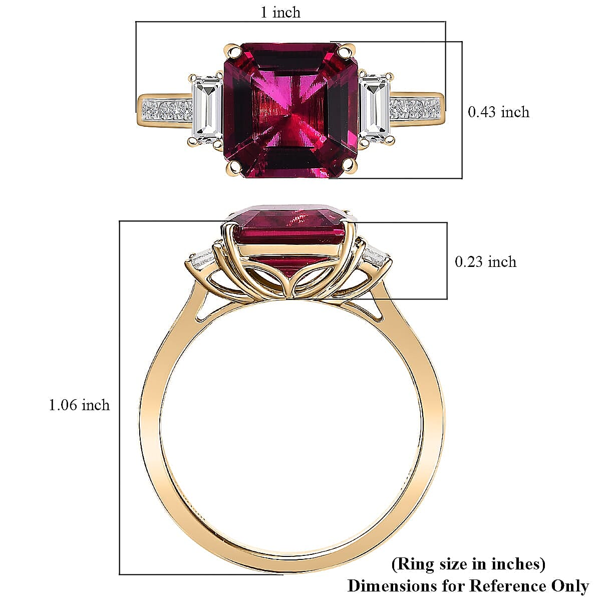 Certified & Appraised Asscher Cut AAA Luxuriant Lab Grown Bixbite , Lab Grown Diamond Ring in 10K Yellow Gold 4.59 ctw (Size 7.5) image number 4