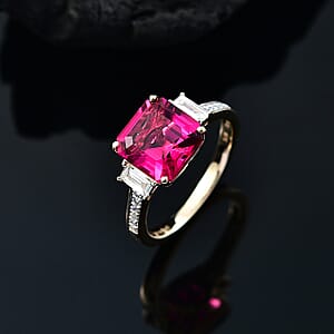 Certified & Appraised Asscher Cut AAA Luxuriant Lab Grown Bixbite , Lab Grown Diamond Ring in 10K Yellow Gold 4.59 ctw (Size 8.0)