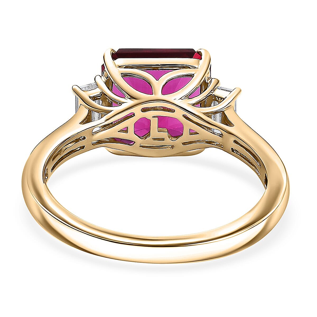 Certified & Appraised Asscher Cut AAA Luxuriant Lab Grown Bixbite , Lab Grown Diamond Ring in 10K Yellow Gold 4.59 ctw (Size 8.5) image number 4