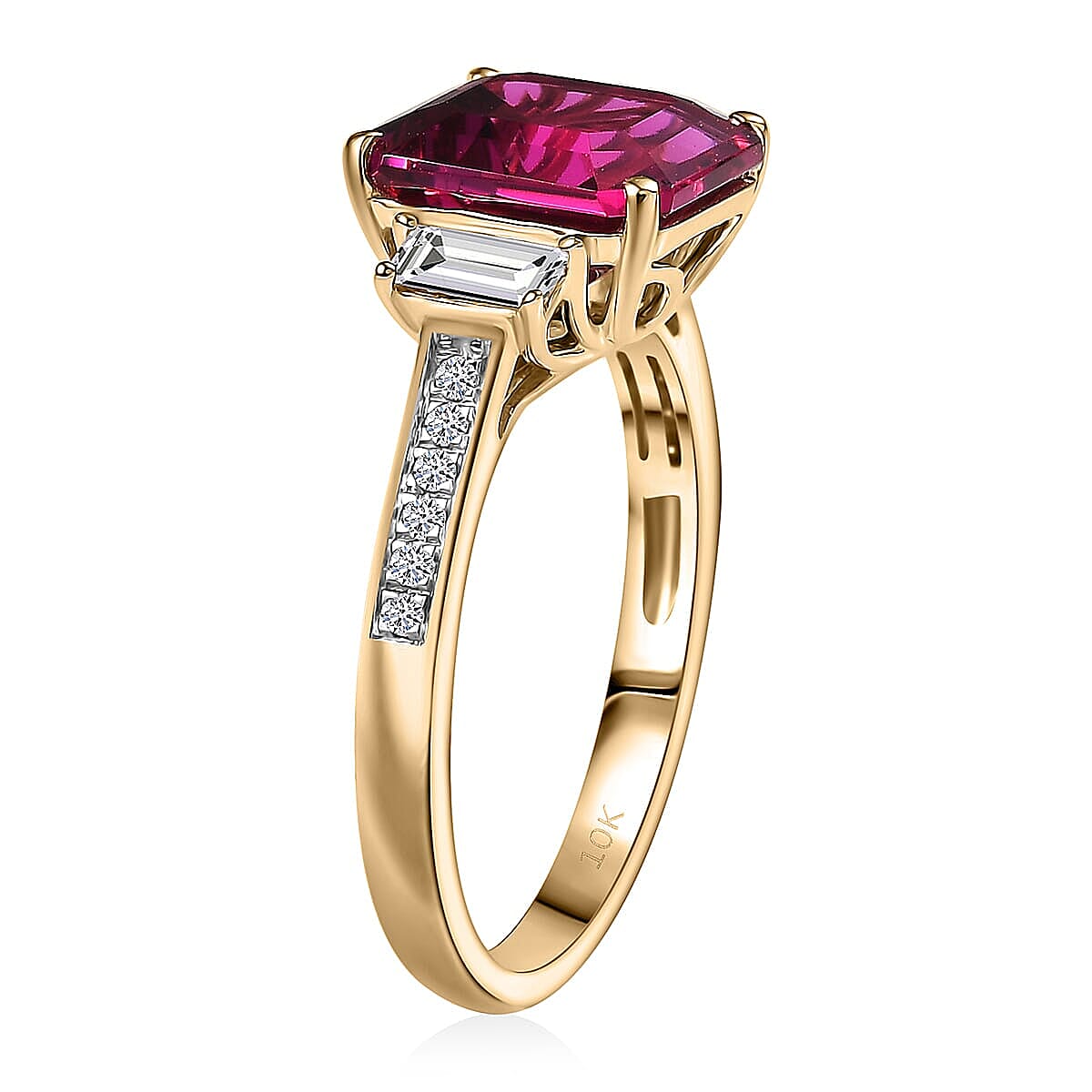Certified & Appraised Asscher Cut AAA Luxuriant Lab Grown Bixbite , Lab Grown Diamond Ring in 10K Yellow Gold 4.59 ctw (Size 9.5) image number 3