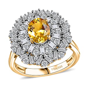 D'Joy Premium Brazilian Heliodor and Moissanite Celestial Bloom 3.90 ctw Ring in 18K Vermeil YG Over Sterling Silver (Size 10.0)