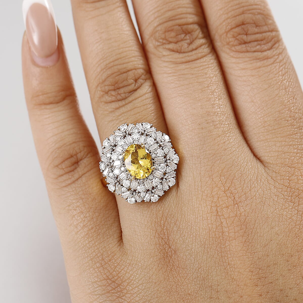 D'Joy Premium Brazilian Heliodor and Moissanite Celestial Bloom 3.90 ctw Ring in 18K Vermeil YG Over Sterling Silver (Size 10.0) image number 2