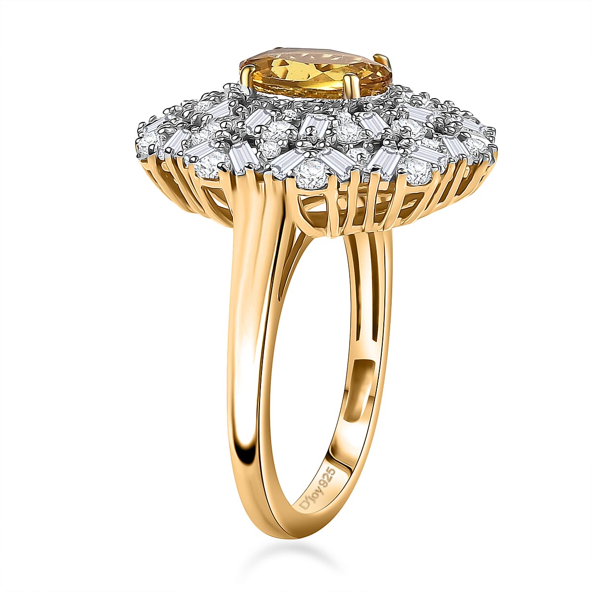 D'Joy Premium Brazilian Heliodor and Moissanite Celestial Bloom 3.90 ctw Ring in 18K Vermeil YG Over Sterling Silver (Size 10.0) image number 3