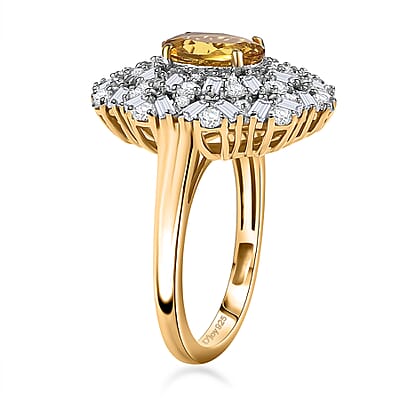 D'Joy Premium Brazilian Heliodor and Moissanite Celestial Bloom 3.90 ctw Ring in 18K Vermeil YG Over Sterling Silver (Size 10.0)