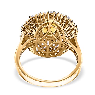 D'Joy Premium Brazilian Heliodor and Moissanite Celestial Bloom 3.90 ctw Ring in 18K Vermeil YG Over Sterling Silver (Size 10.0)
