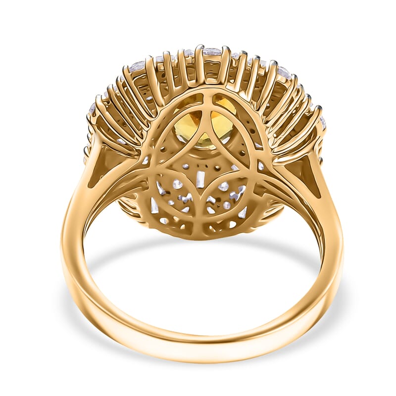 D'Joy Premium Brazilian Heliodor and Moissanite Celestial Bloom 3.90 ctw Ring in 18K Vermeil YG Over Sterling Silver (Size 10.0)