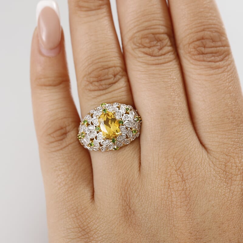 D'Joy Premium Brazilian Heliodor and Multi Gemstone 2.40 ctw Majestic Mosaic Ring in 18K Vermeil Yellow Gold Over Sterling Silver (Size 7.0)