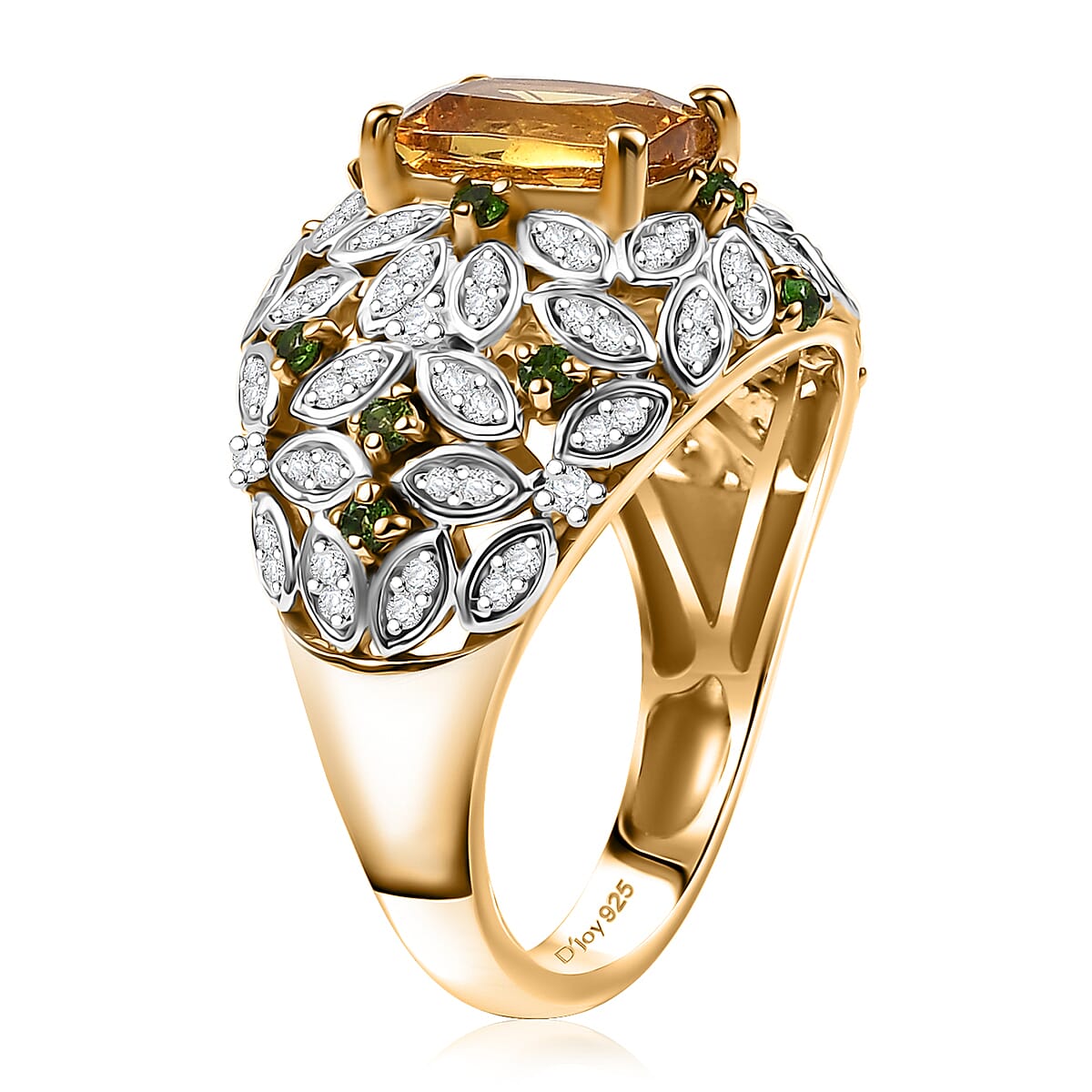 Heliodor ,  Natural Chrome Diopside ,  White Zircon  Main Stone With Side Stone Ring in 18K YG VermeilSterling Silver 2.98 ctw image number 3