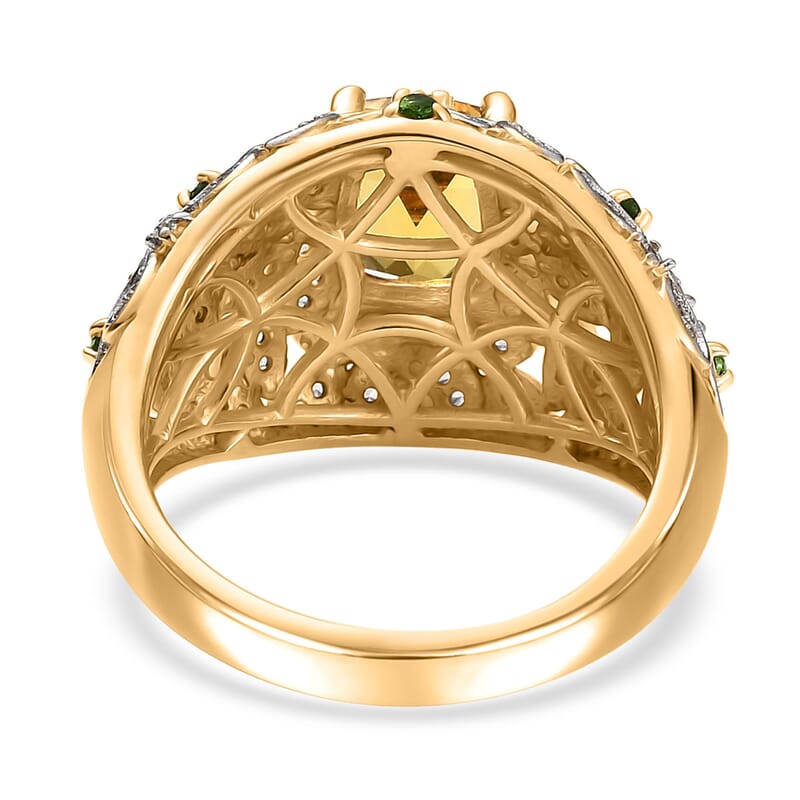D'Joy Premium Brazilian Heliodor and Multi Gemstone 2.40 ctw Majestic Mosaic Ring in 18K Vermeil Yellow Gold Over Sterling Silver (Size 7.0)