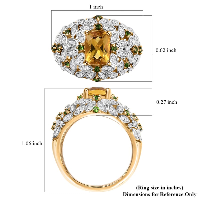 D'Joy Premium Brazilian Heliodor and Multi Gemstone 2.40 ctw Majestic Mosaic Ring in 18K Vermeil Yellow Gold Over Sterling Silver (Size 7.0)