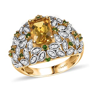 D'Joy Premium Brazilian Heliodor and Multi Gemstone 2.40 ctw Majestic Mosaic Ring in 18K Vermeil Yellow Gold Over Sterling Silver (Size 9.0)
