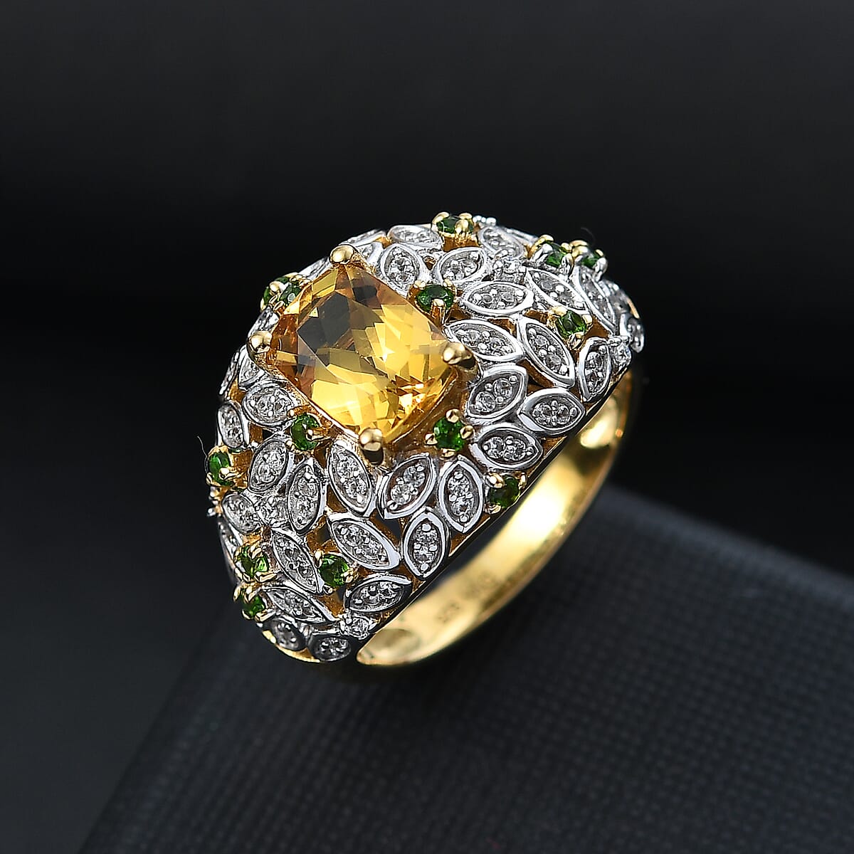 D'Joy Premium Brazilian Heliodor and Multi Gemstone 2.40 ctw Majestic Mosaic Ring in 18K Vermeil Yellow Gold Over Sterling Silver (Size 9.0) image number 1
