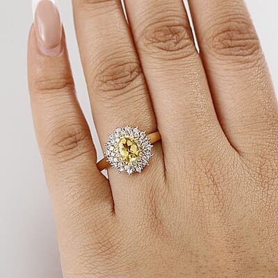 D'Joy Premium Brazilian Heliodor and Multi Gemstone 1.50 ctw Sunburst Halo Ring in 18K Vermeil Yellow Gold Over Sterling Silver (Size 10.0)
