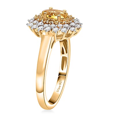 D'Joy Premium Brazilian Heliodor and Multi Gemstone 1.50 ctw Sunburst Halo Ring in 18K Vermeil Yellow Gold Over Sterling Silver (Size 10.0)