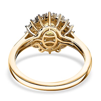 D'Joy Premium Brazilian Heliodor and Multi Gemstone 1.50 ctw Sunburst Halo Ring in 18K Vermeil Yellow Gold Over Sterling Silver (Size 10.0)
