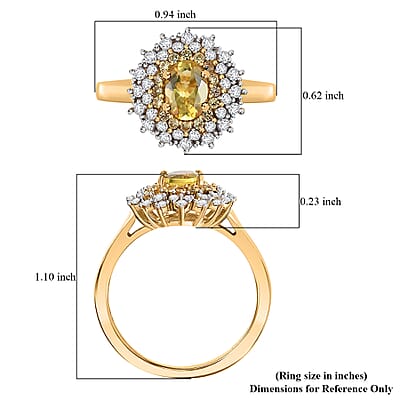 D'Joy Premium Brazilian Heliodor and Multi Gemstone 1.50 ctw Sunburst Halo Ring in 18K Vermeil Yellow Gold Over Sterling Silver (Size 10.0)