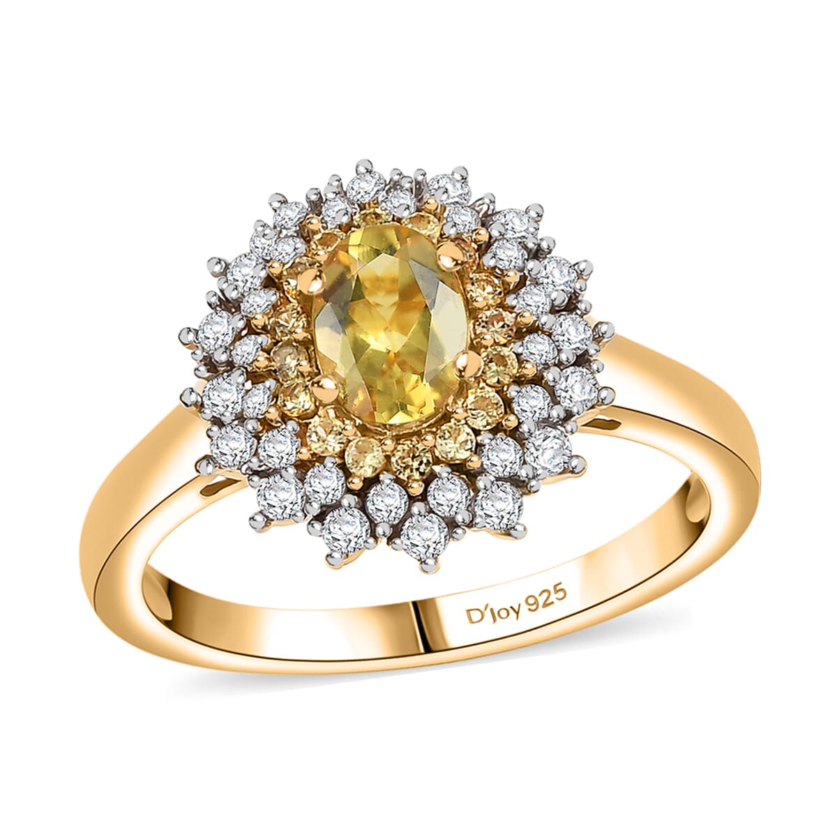 D'Joy Premium Brazilian Heliodor and Multi Gemstone 1.50 ctw Sunburst Halo Ring in 18K Vermeil Yellow Gold Over Sterling Silver (Size 7.0) image number 0
