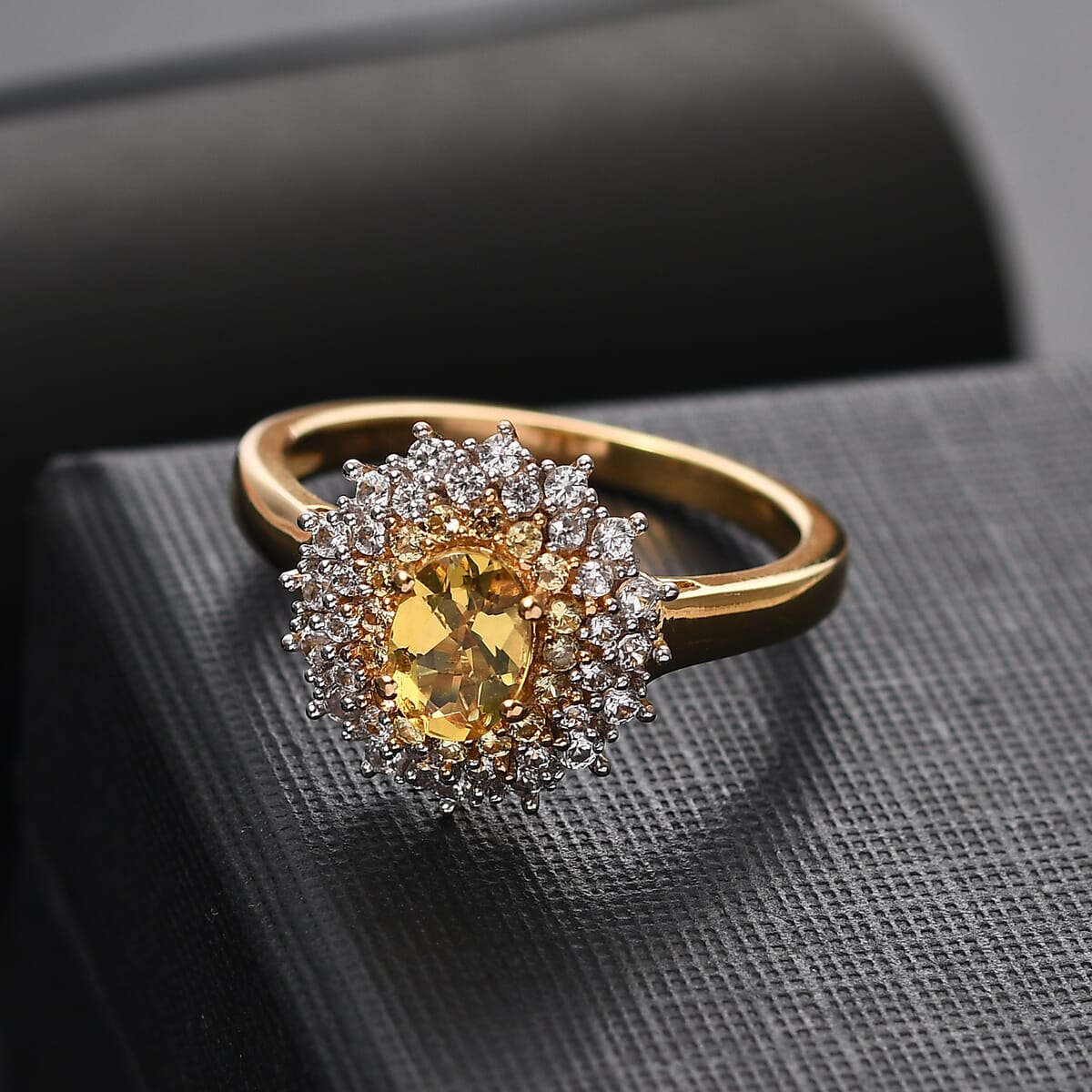 D'Joy Premium Brazilian Heliodor and Multi Gemstone 1.50 ctw Sunburst Halo Ring in 18K Vermeil Yellow Gold Over Sterling Silver (Size 7.0) image number 1