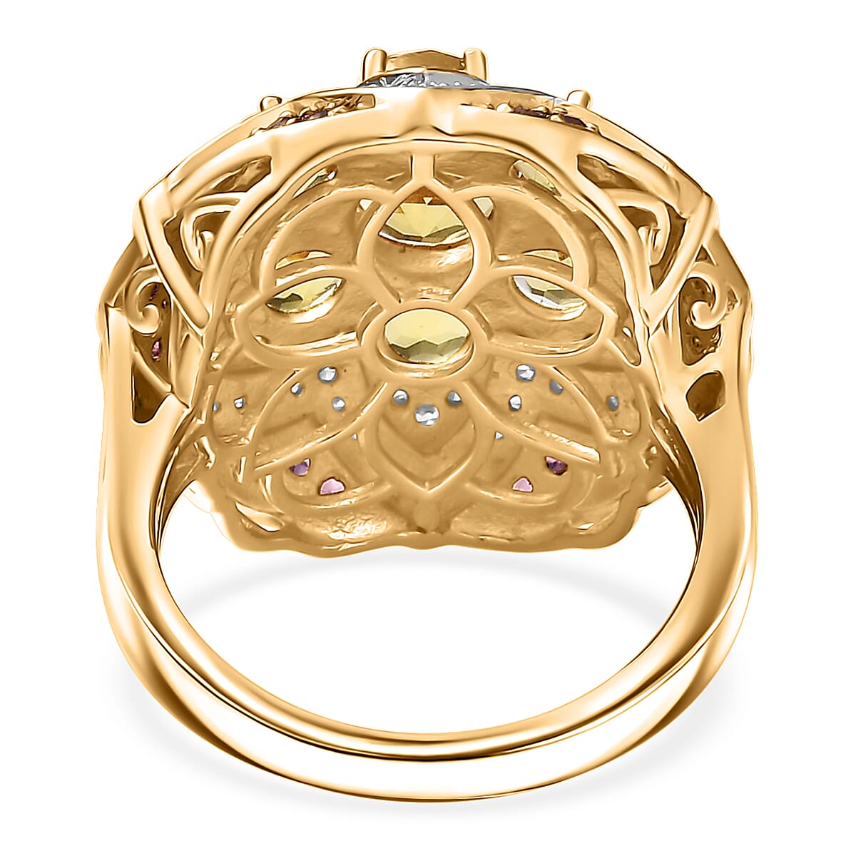 D'Joy Premium Brazilian Heliodor, Multi Gemstone 3.85 ctw Lotus Ring in 18K Vermeil Yellow Gold Over Sterling Silver (Size 6.0) image number 4