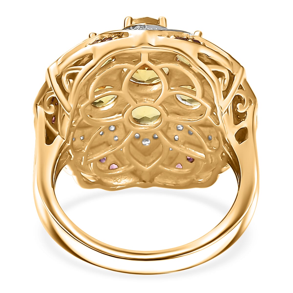 D'Joy Premium Brazilian Heliodor, Multi Gemstone 3.85 ctw Lotus Ring in 18K Vermeil Yellow Gold Over Sterling Silver (Size 7.0) image number 4
